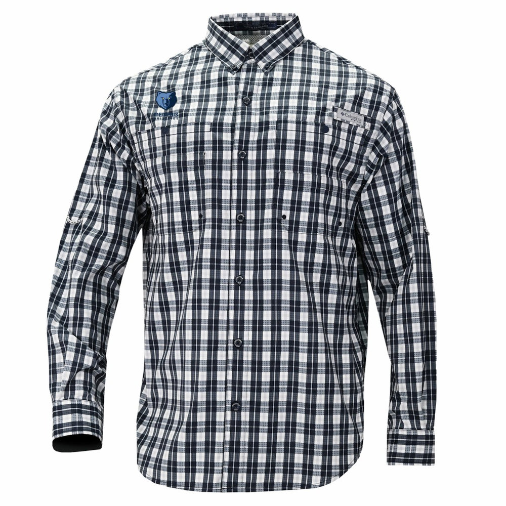 Navy Memphis Grizzlies Super Tamiami Omni-Shade Long Sleeve Button-Down Shirt | NBA