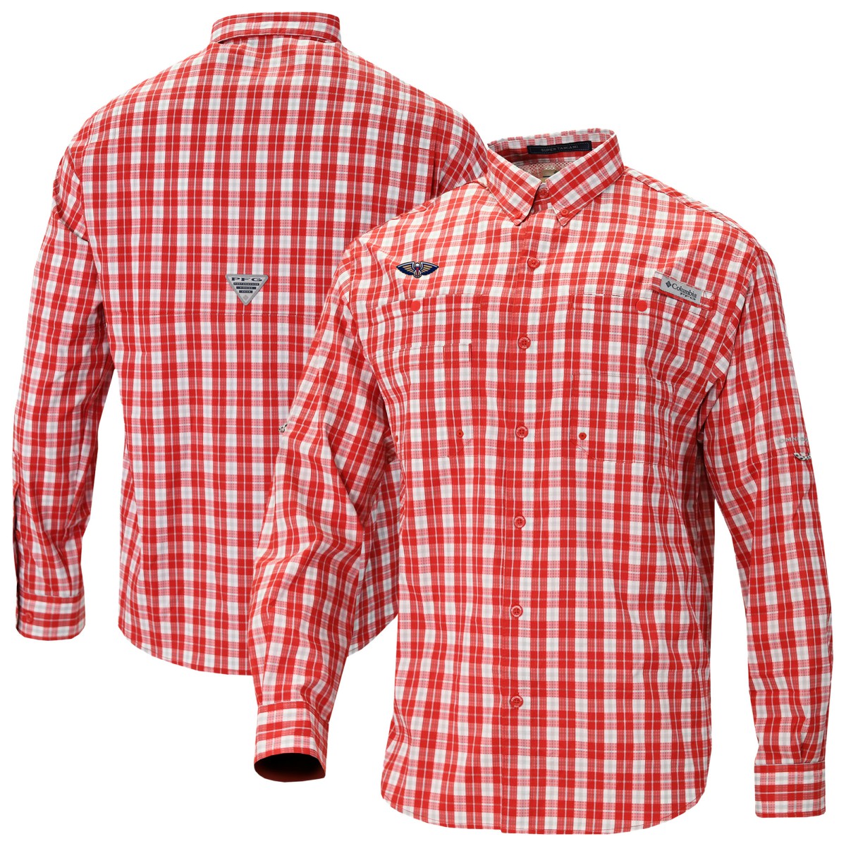 Red New Orleans Pelicans Super Tamiami Omni-Shade Long Sleeve Button-Down Shirt | NBA