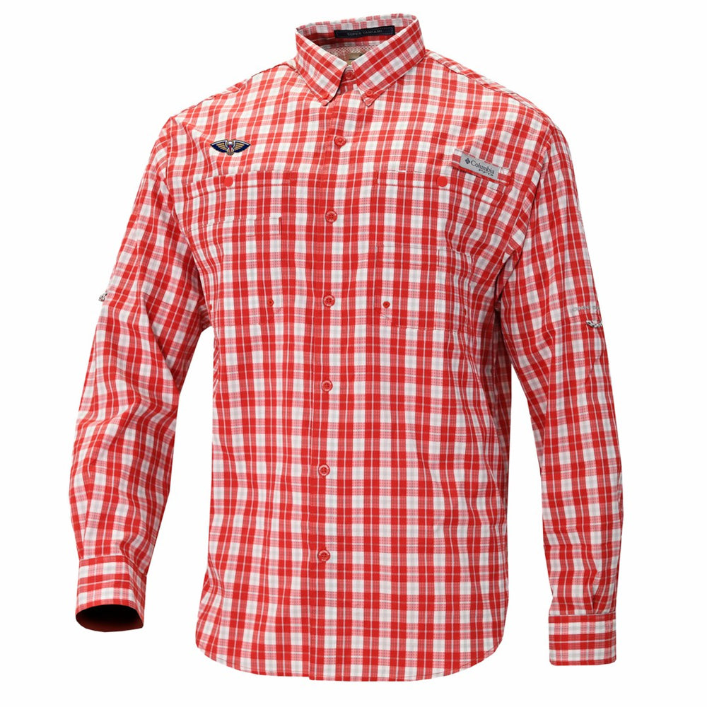 Red New Orleans Pelicans Super Tamiami Omni-Shade Long Sleeve Button-Down Shirt | NBA
