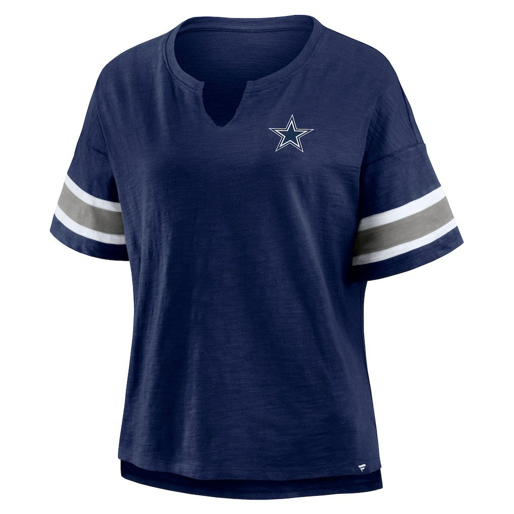 Dallas Cowboys Women's Redzone Bling Stripe Sleeve Notch Neck T-Shirt | NFL Online
