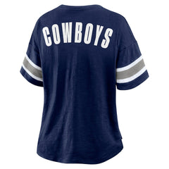 Dallas Cowboys Women's Redzone Bling Stripe Sleeve Notch Neck T-Shirt | NFL Online