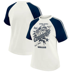 Dallas Cowboys WEAR by Erin Andrews Women's Sleeve Stripe Distressed Raglan T-Shirt | NFL Hot