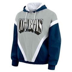 Dallas Cowboys WEAR by Erin Andrews Women's Plus Size Retro Crinkle Full-Zip Hoodie Windbreaker Jacket | NFL Hot
