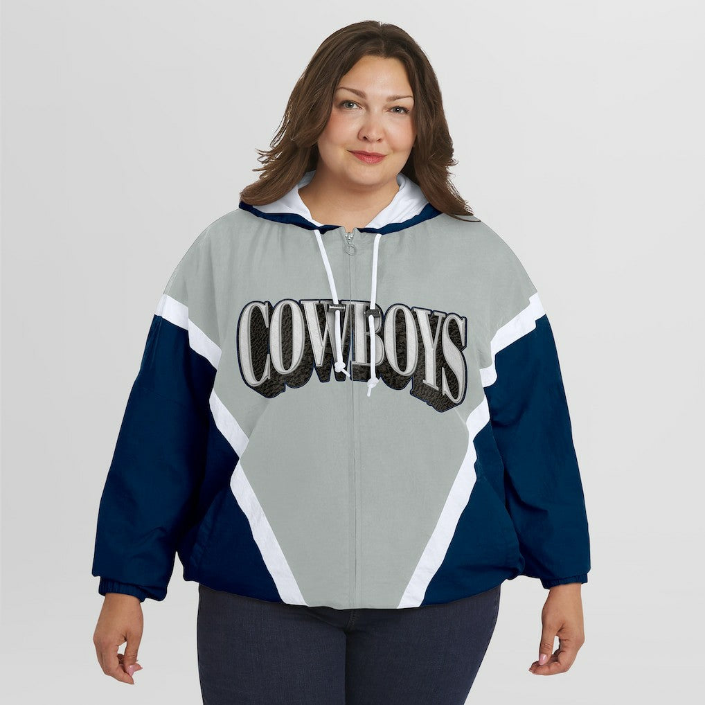 Dallas Cowboys WEAR by Erin Andrews Women's Plus Size Retro Crinkle Full-Zip Hoodie Windbreaker Jacket | NFL Hot