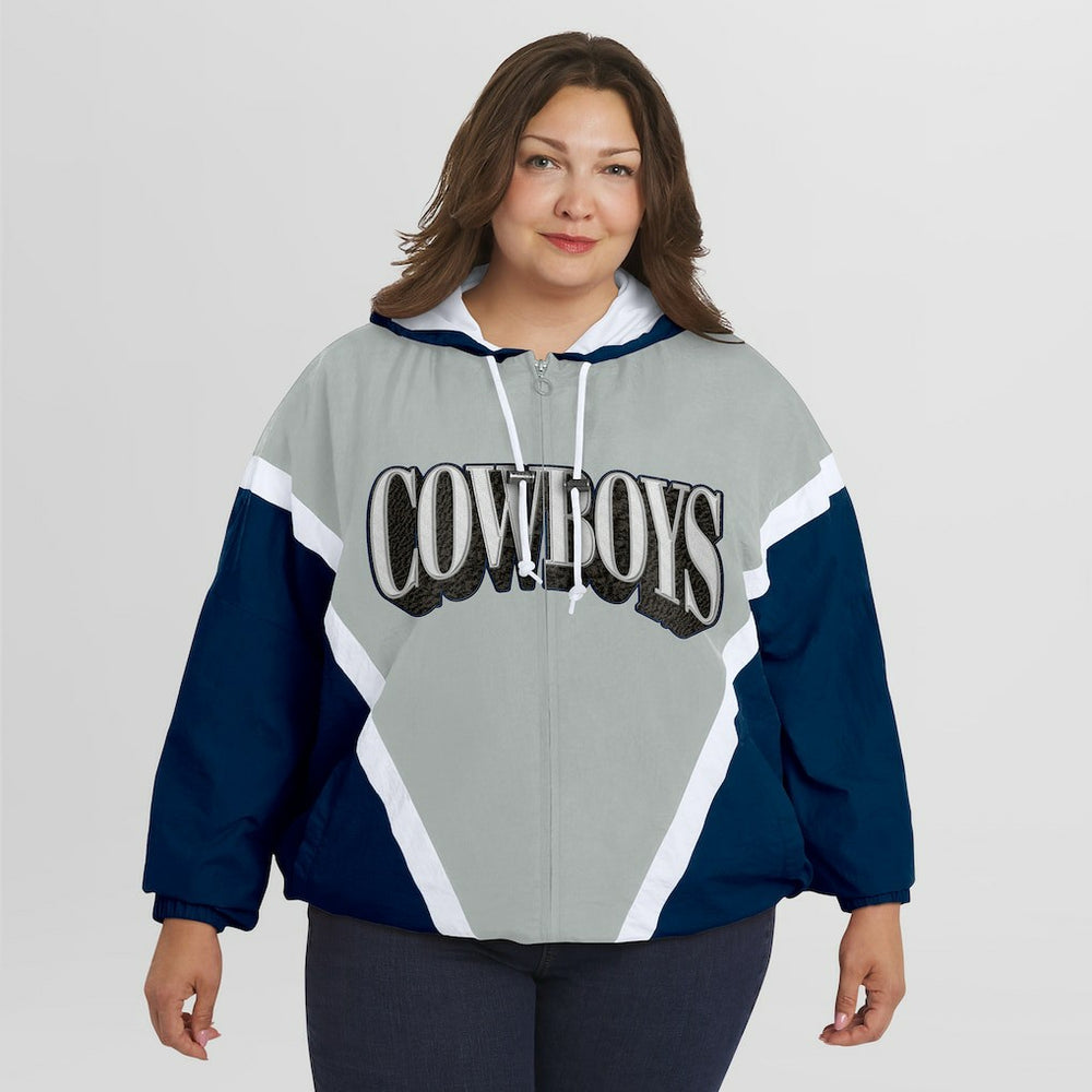 Dallas Cowboys WEAR by Erin Andrews Women's Plus Size Retro Crinkle Full-Zip Hoodie Windbreaker Jacket | NFL Hot