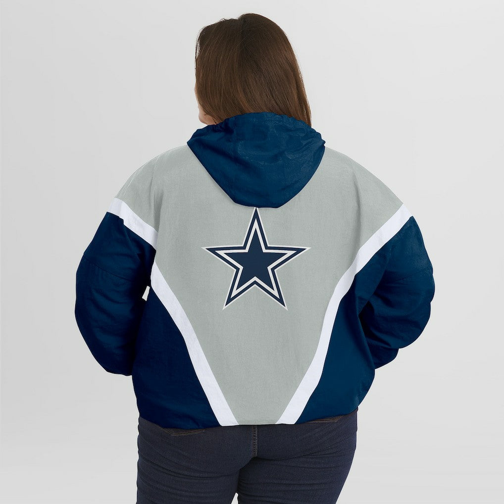 Dallas Cowboys WEAR by Erin Andrews Women's Plus Size Retro Crinkle Full-Zip Hoodie Windbreaker Jacket | NFL Hot