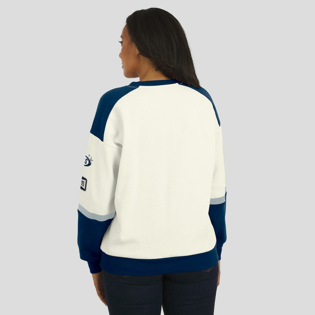 Dallas Cowboys WEAR by Erin Andrews Women's Racing Crew V-Neck Sweatshirt | NFL Outlet