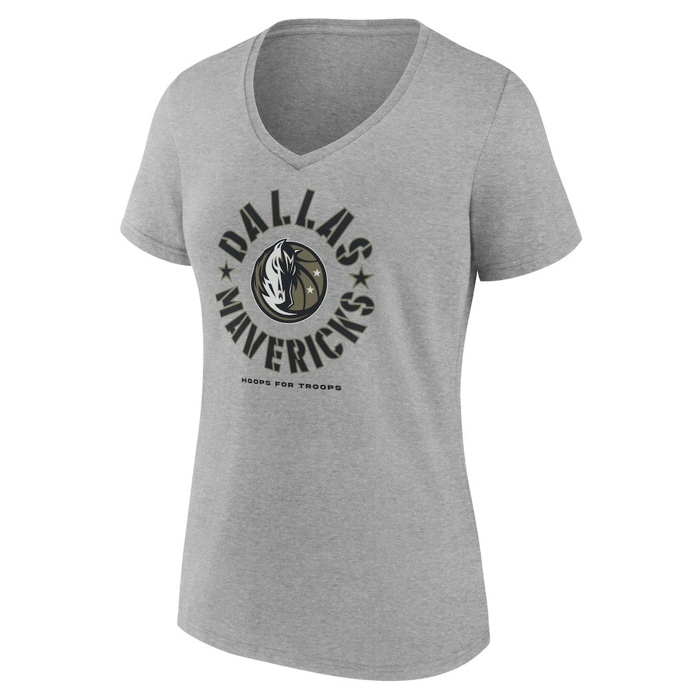 Heather Gray Dallas Mavericks Women's Hoops for Troops V-Neck T-Shirt sale | NBA