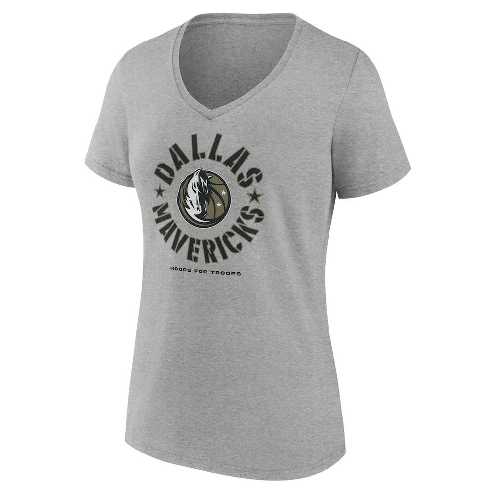 Heather Gray Dallas Mavericks Women's Hoops for Troops V-Neck T-Shirt sale | NBA
