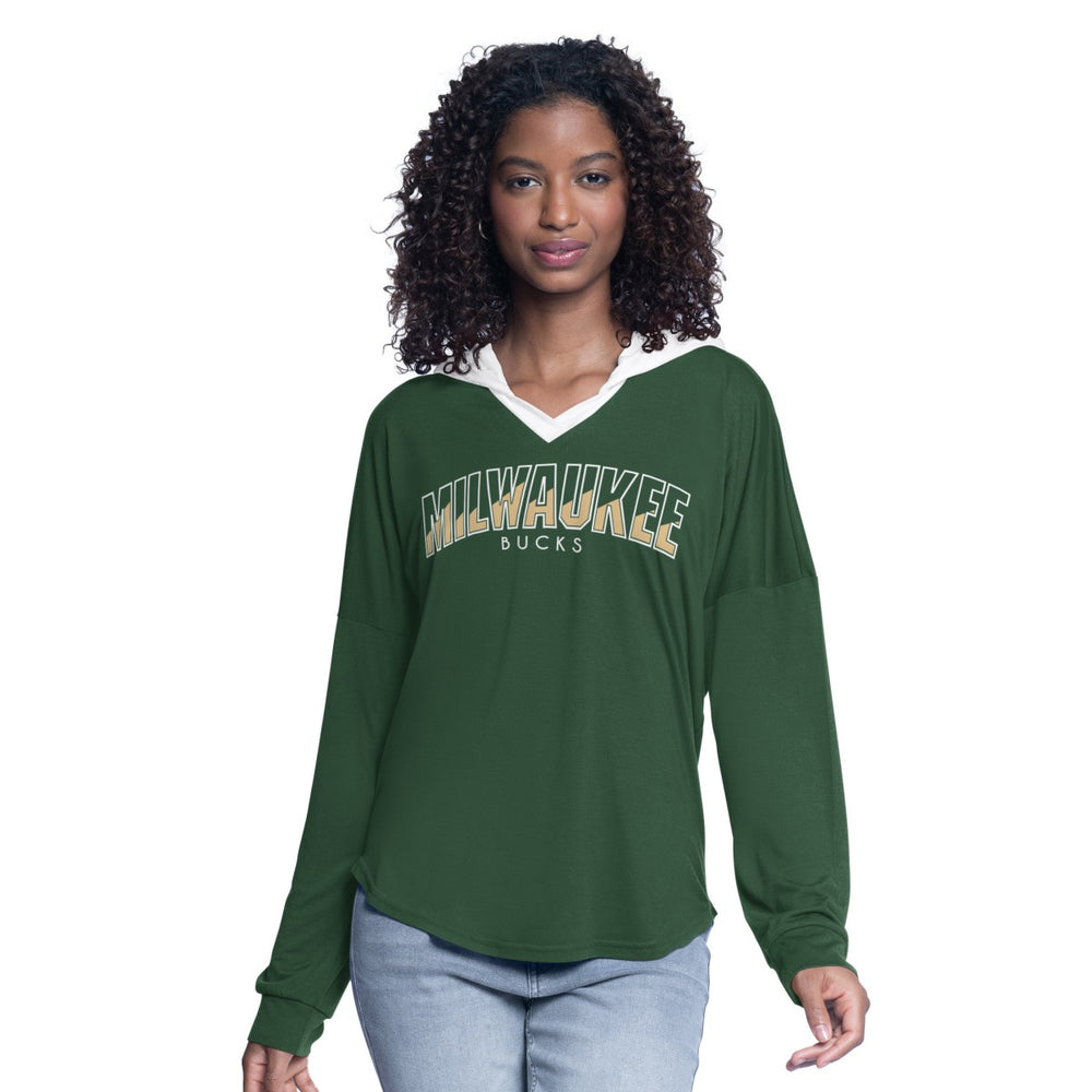 Hunter Green Milwaukee Bucks G-III 4Her by Carl Banks Women's Bench Player Oversized Long Sleeve Hooded Top | NBA