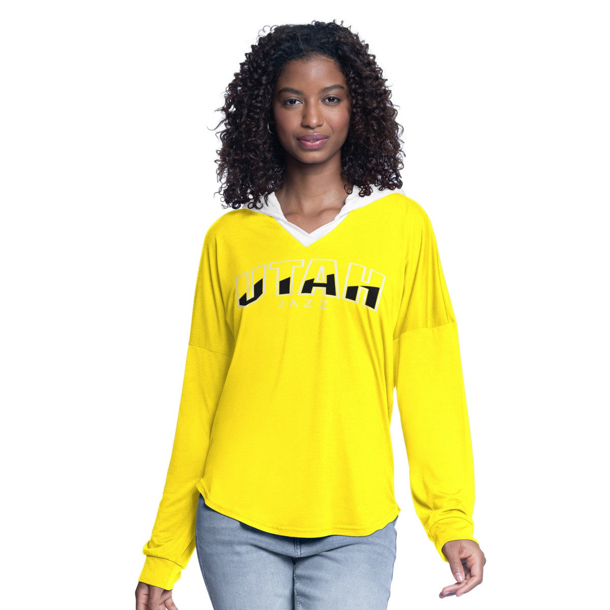 Gold Utah Jazz G-III 4Her by Carl Banks Women's Bench Player Oversized Long Sleeve Hooded Top | NBA