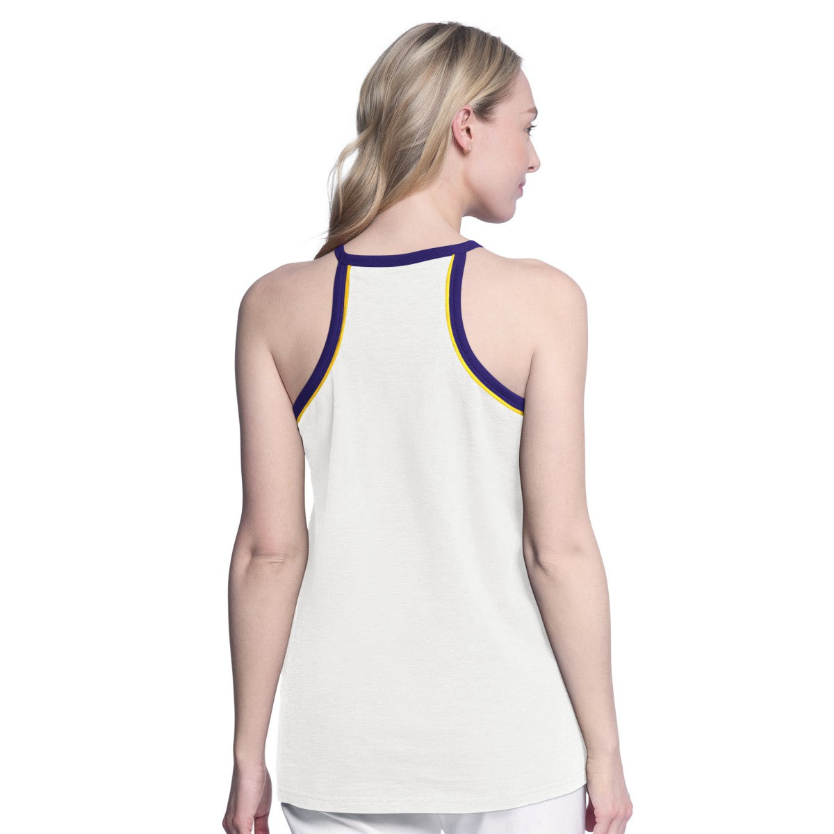 White Los Angeles Lakers G-III 4Her by Carl Banks Women's Curveball Racerback Scoop Neck Slub Tank Top | NBA