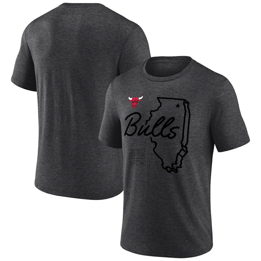 Charcoal Chicago Bulls Announcer Tri-Blend T-Shirt | NBA