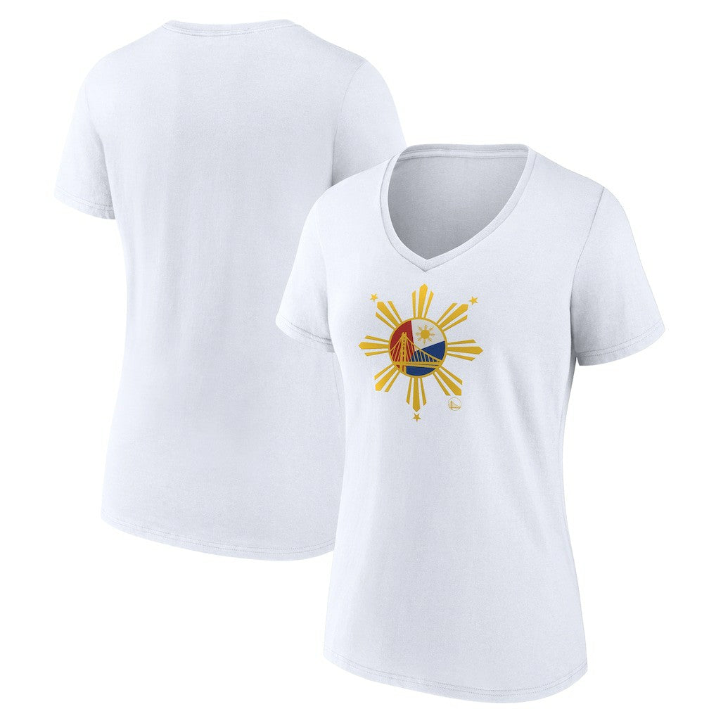 White Golden State Warriors Women's Heritage V-Neck T-Shirt sale | NBA