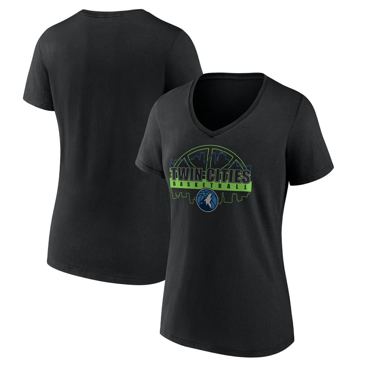 Black Minnesota Timberwolves Women's Core Hometown Launch V-Neck T-Shirt | NBA