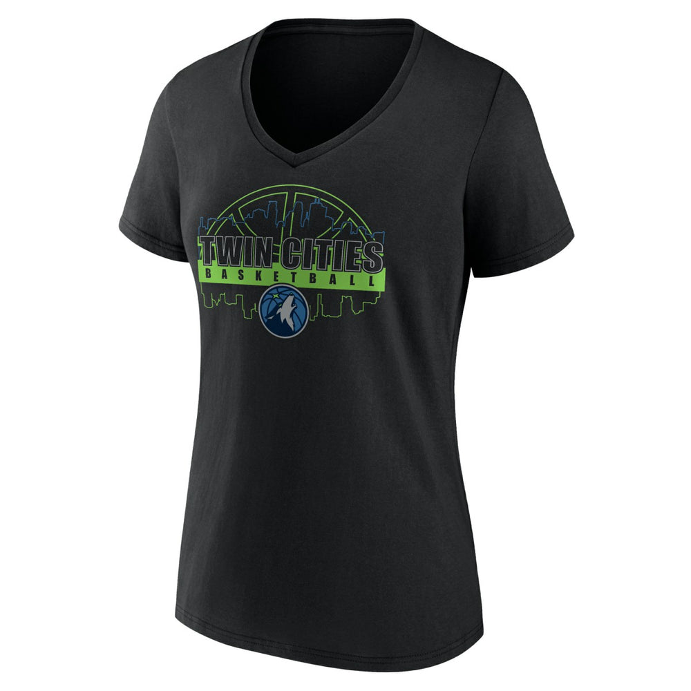 Black Minnesota Timberwolves Women's Core Hometown Launch V-Neck T-Shirt | NBA