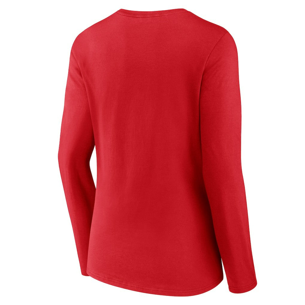 Red Philadelphia 76ers Women's Primary Logo Long Sleeve V-Neck T-Shirt | NBA