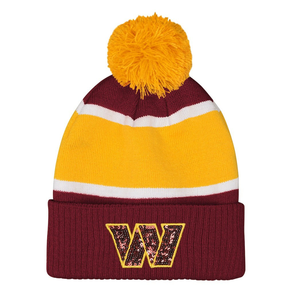 Washington Commanders Outerstuff Girls Let's Play Cuffed Knit Hat with Pom | NFL Outlet