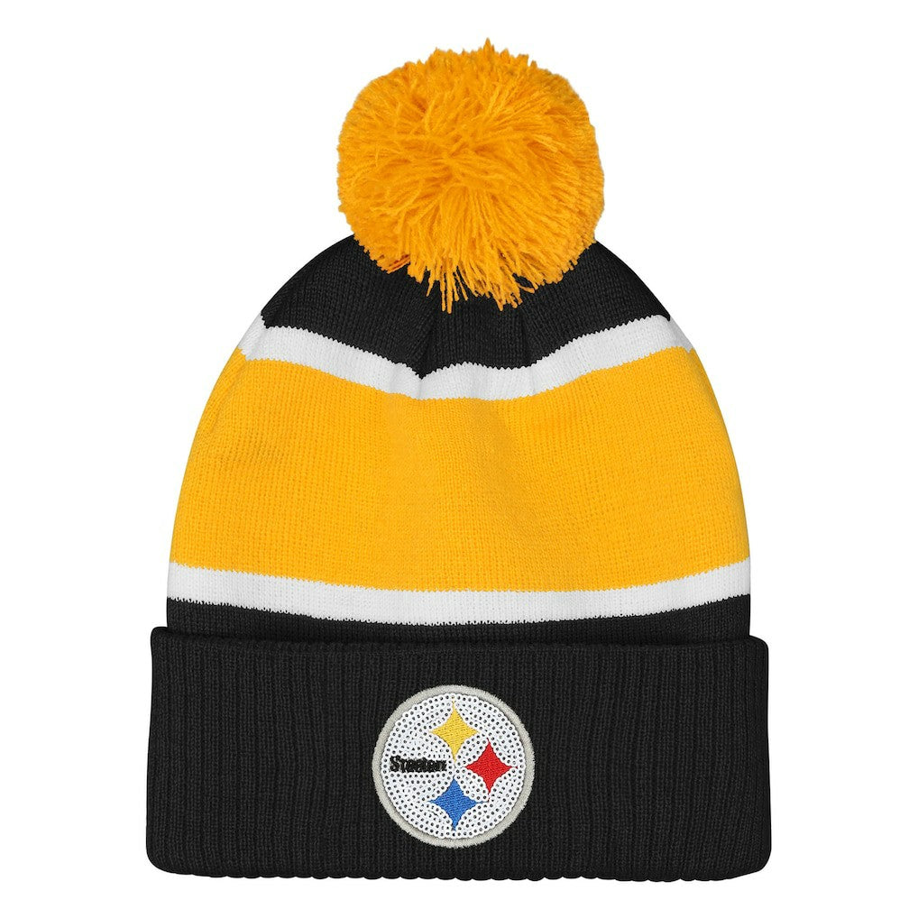 Pittsburgh Steelers Outerstuff Girls Let's Play Cuffed Knit Hat with Pom | NFL Hot