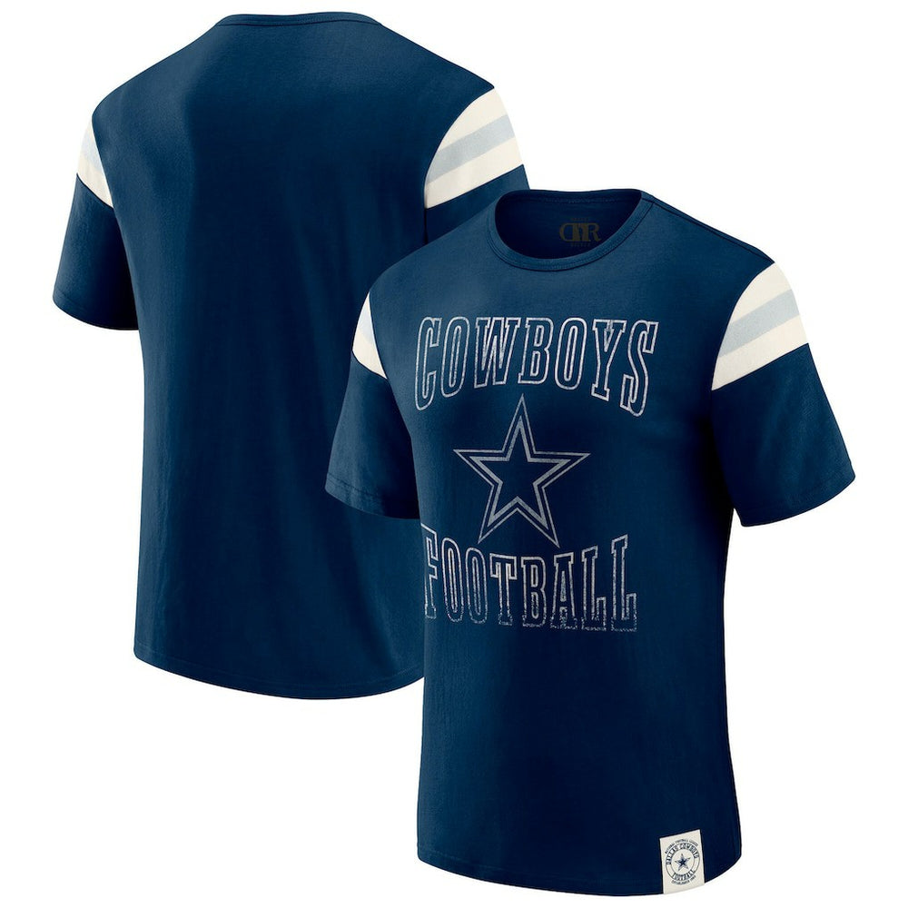 Dallas Cowboys Darius Rucker Collection Distressed Throwback Shoulder Stripe T-Shirt | NFL Outlet