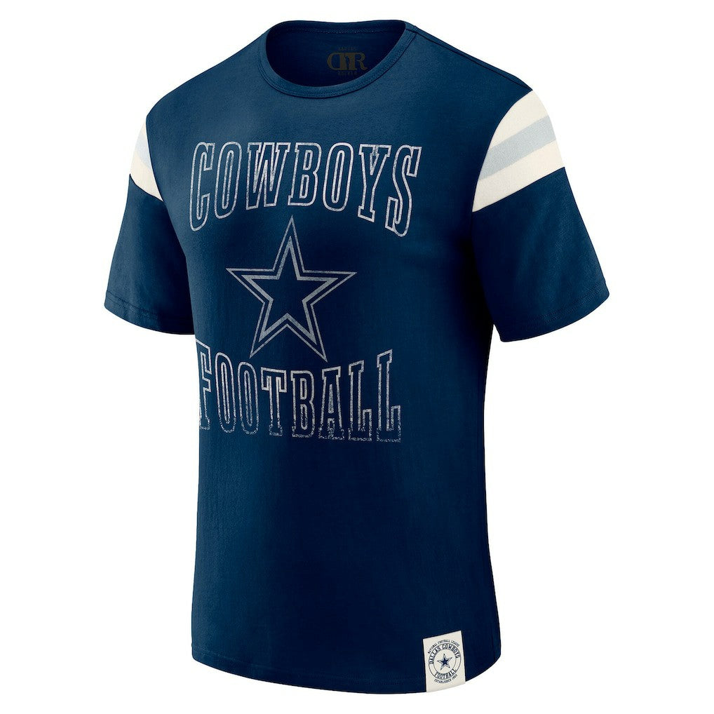 Dallas Cowboys Darius Rucker Collection Distressed Throwback Shoulder Stripe T-Shirt | NFL Outlet