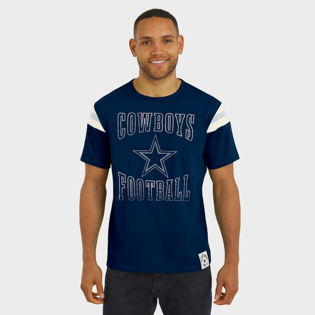 Dallas Cowboys Darius Rucker Collection Distressed Throwback Shoulder Stripe T-Shirt | NFL Outlet