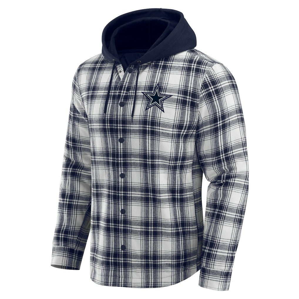 Dallas Cowboys Darius Rucker Collection Plaid Flannel Quilted Full-Snap Hooded Shacket | NFL Outlet