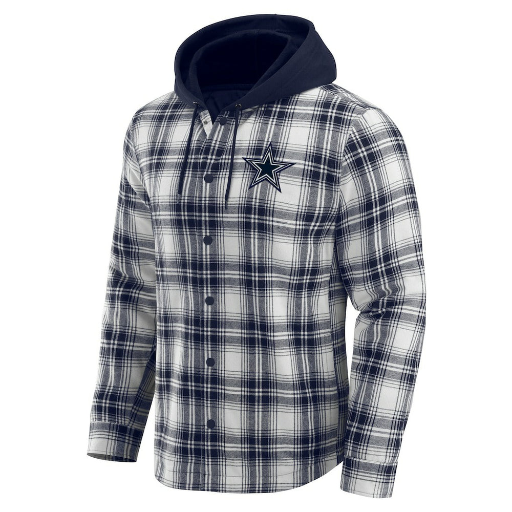 Dallas Cowboys Darius Rucker Collection Plaid Flannel Quilted Full-Snap Hooded Shacket | NFL Outlet