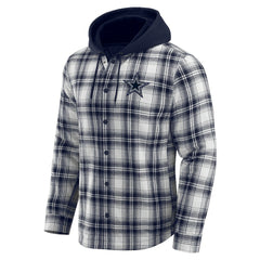 Dallas Cowboys Darius Rucker Collection Plaid Flannel Quilted Full-Snap Hooded Shacket | NFL Outlet