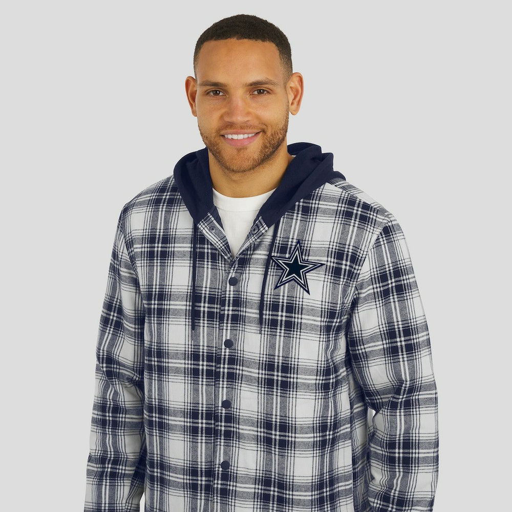 Dallas Cowboys Darius Rucker Collection Plaid Flannel Quilted Full-Snap Hooded Shacket | NFL Outlet