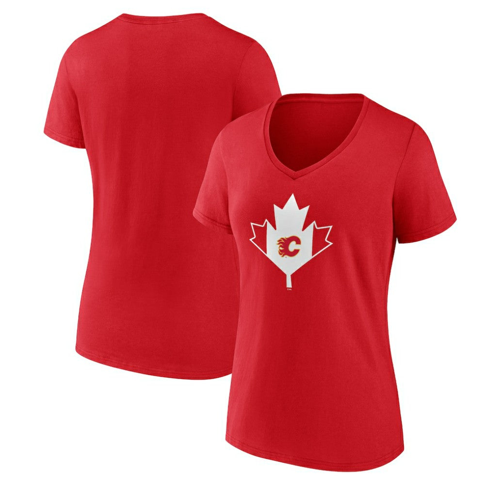 Calgary Flames Women's Canada Day V-Neck T-Shirt -  NHL T-shirts