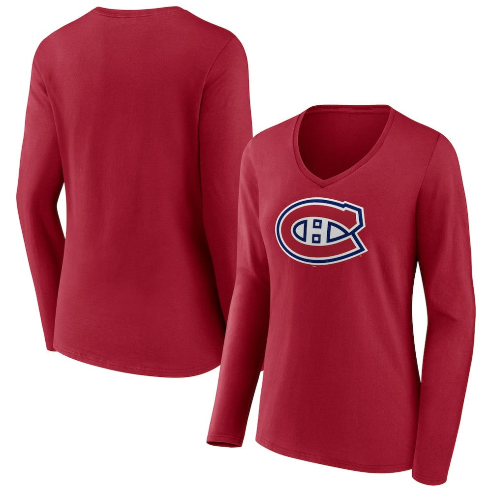 Montreal Canadiens Women's Primary Logo Long Sleeve V-Neck T-Shirt -  NHL T-shirts