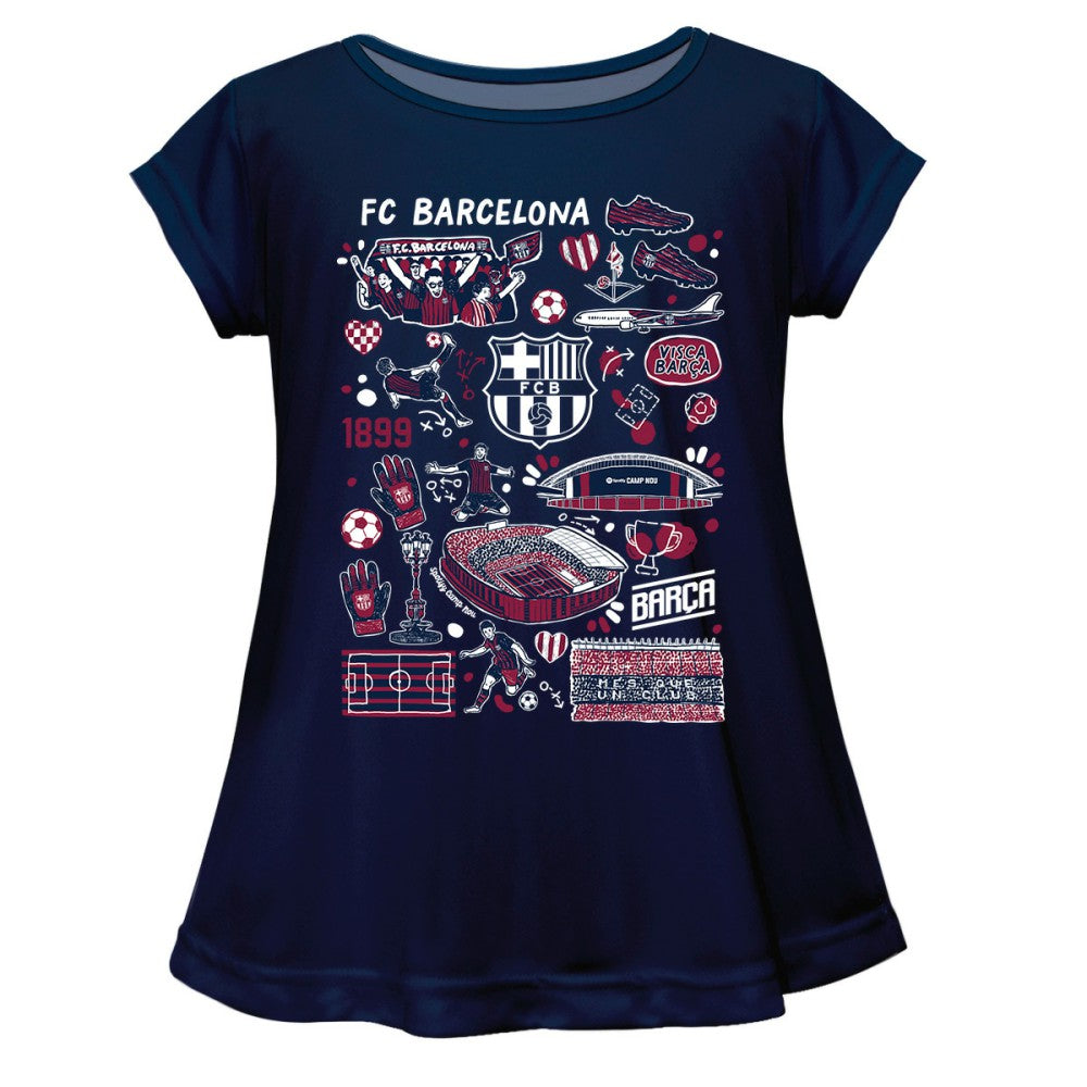 Barcelona Vive La Fete Girls Youth  Impressions Artwork A-Line Top on sale - Navy