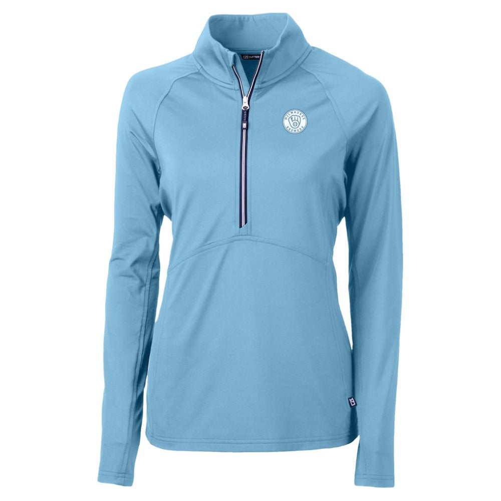 Milwaukee Brewers Cutter & Buck Women's Raglan Adapt Eco Knit Stretch Recycled Half-Zip Top - MLB Tops