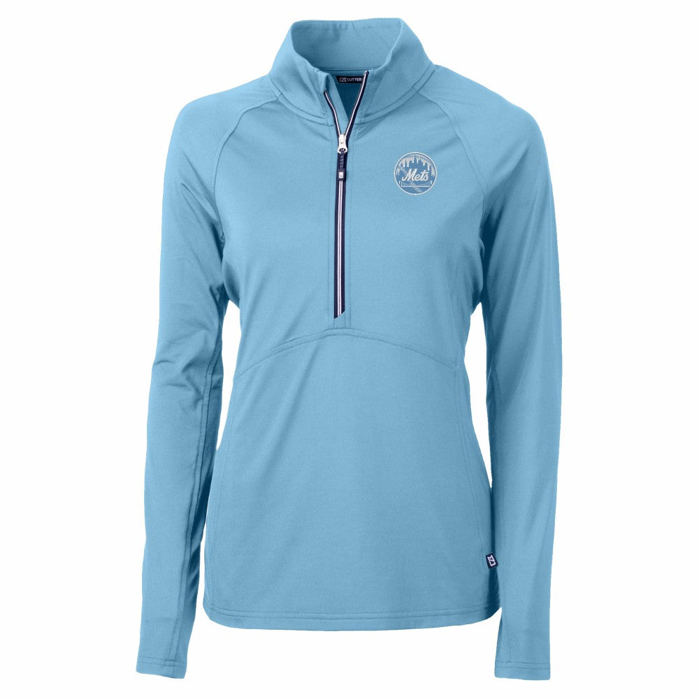 New York Mets Cutter & Buck Women's Raglan Adapt Eco Knit Stretch Recycled Half-Zip Top - MLB Tops