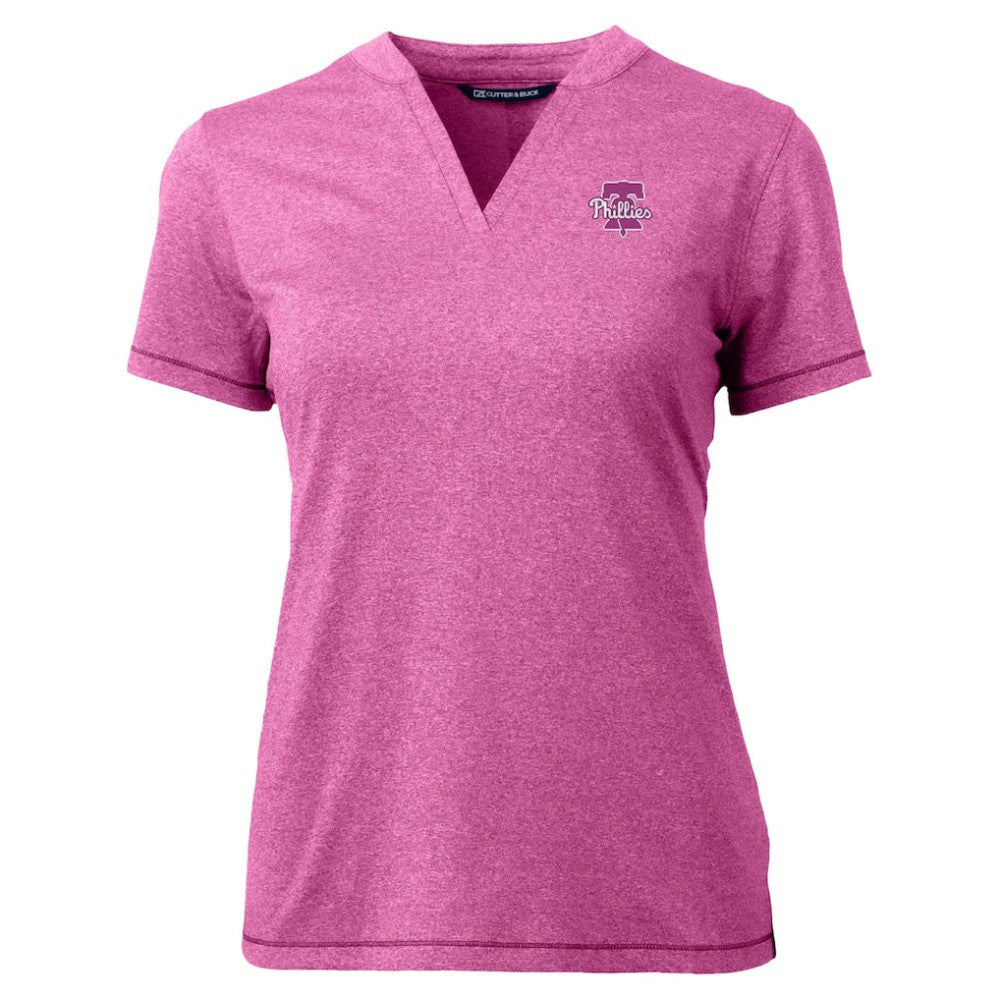 Philadelphia Phillies Cutter & Buck Forge Heathered Stretch Blade Top - MLB Tops