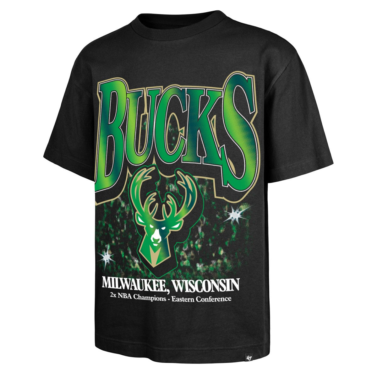 Black Milwaukee Bucks '47 Past Champs Collection Flashbulb Foundation T-Shirt | NBA