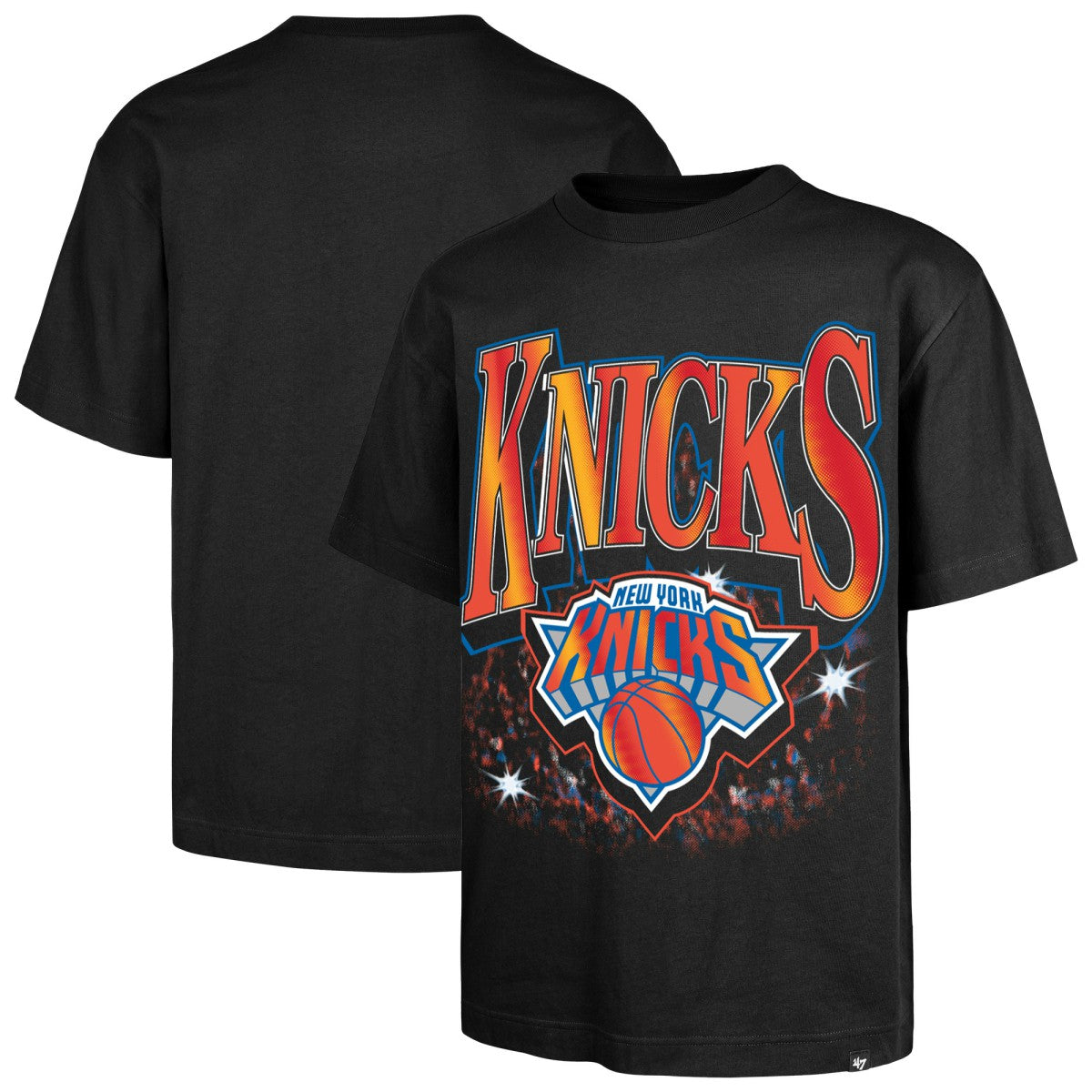 Black New York Knicks '47 Past Champs Collection Flashbulb Foundation T-Shirt | NBA