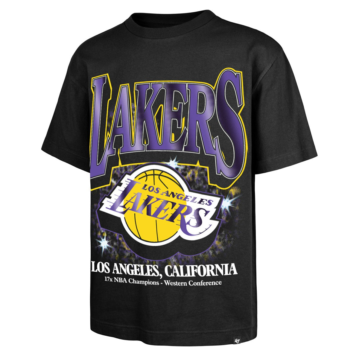 Black Los Angeles Lakers '47 Past Champs Collection Flashbulb Foundation T-Shirt | NBA