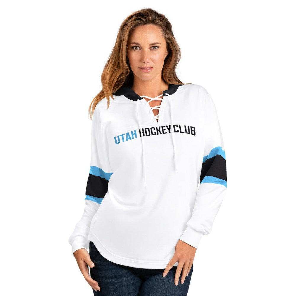 Utah Mammoth G-III 4Her by Carl Banks Women's Goal Zone Long Sleeve Lace-Up Hoodie T-Shirt -  NHL T-shirts