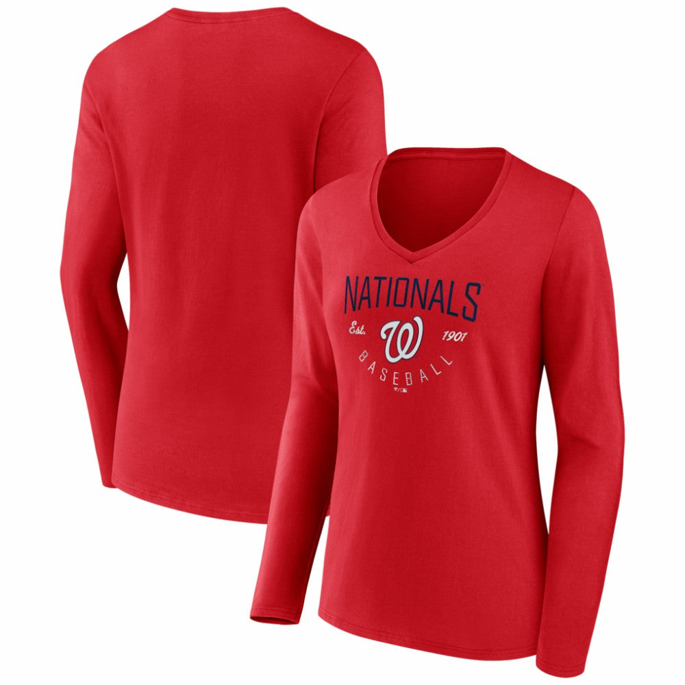 Washington Nationals Women's Live For It Long Sleeve V-Neck T-Shirt - MLB T-shirts