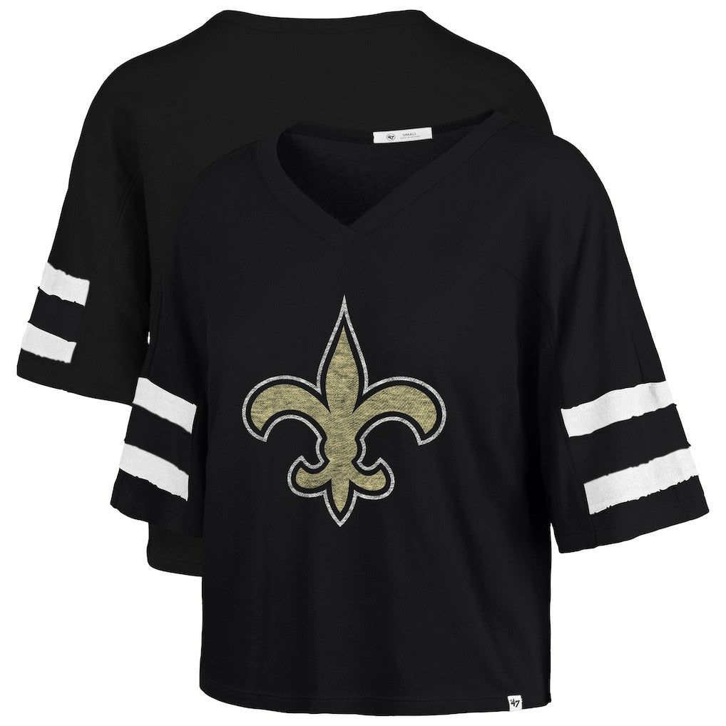 New Orleans Saints '47 Women's Premier Scout Cropped V-Neck T-Shirt | NFL Hot