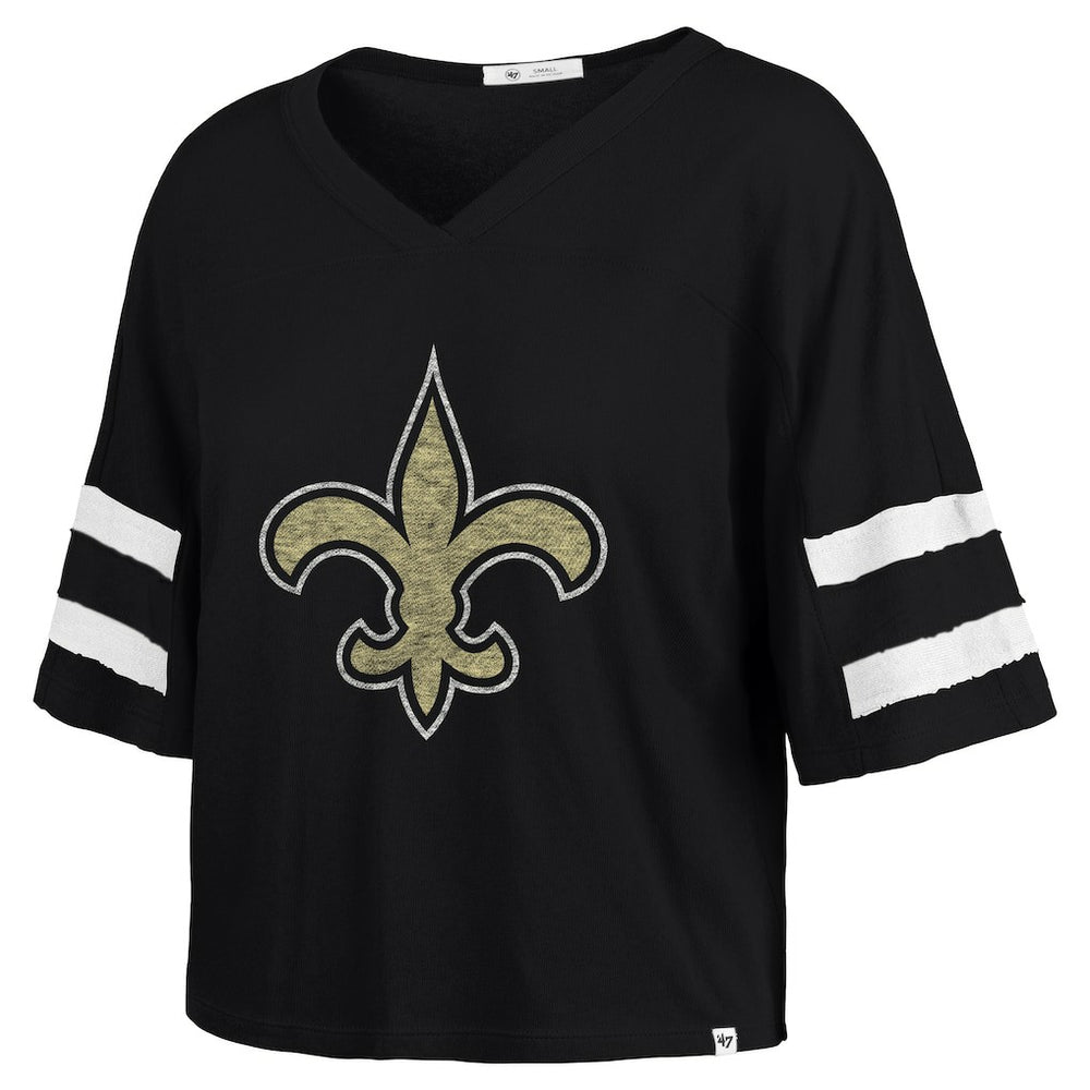 New Orleans Saints '47 Women's Premier Scout Cropped V-Neck T-Shirt | NFL Hot
