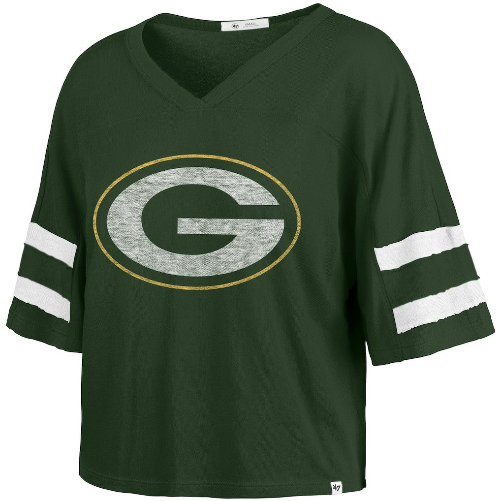 Green Bay Packers '47 Women's Premier Scout Cropped V-Neck T-Shirt | NFL Hot