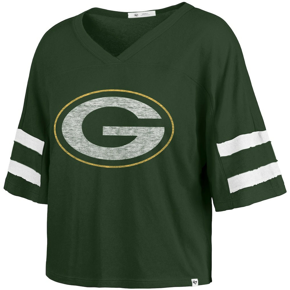 Green Bay Packers '47 Women's Premier Scout Cropped V-Neck T-Shirt | NFL Hot