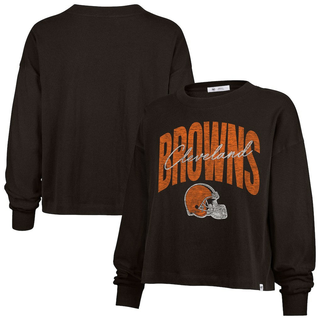 Cleveland Browns '47 Women's Muse Sydney Long Sleeve Cropped T-Shirt | NFL Hot