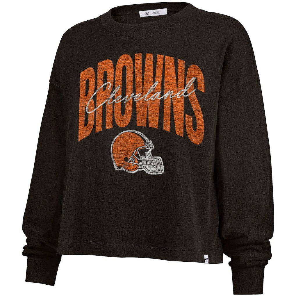 Cleveland Browns '47 Women's Muse Sydney Long Sleeve Cropped T-Shirt | NFL Hot