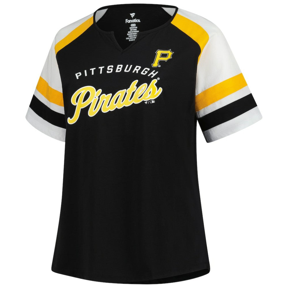 Pittsburgh Pirates Profile Women's Plus Sized Arched Notch Neck T-Shirt - MLB T-shirts