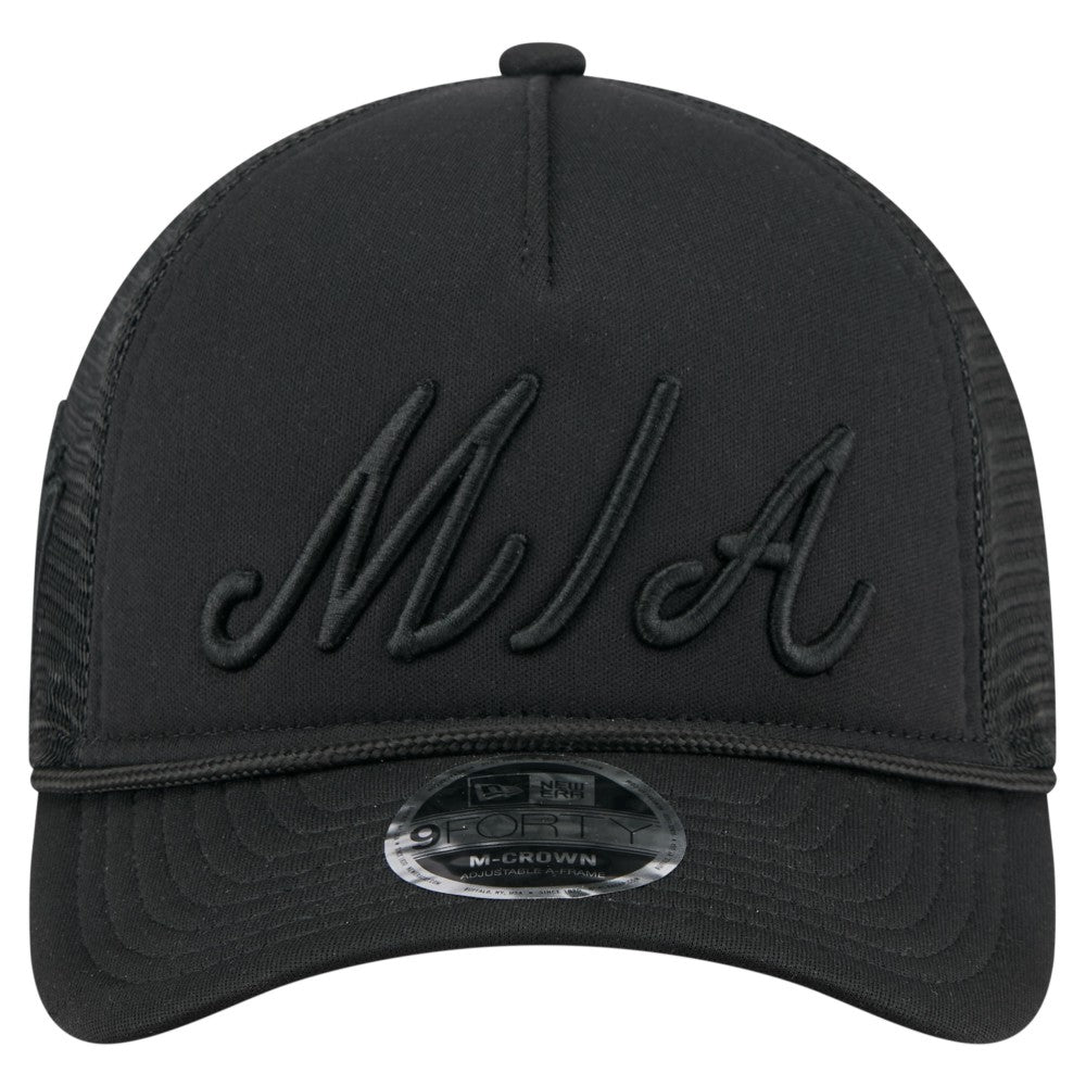 Miami Marlins New Era City Initial 9FORTY A-Frame M-Crown Adjustable Trucker Hat - MLB Hats