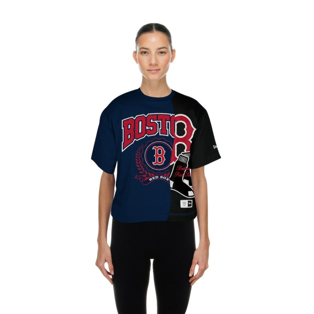 Boston Red Sox New Era Women's Upcycled Colorblocked Boxy Cropped T-Shirt - MLB T-shirts